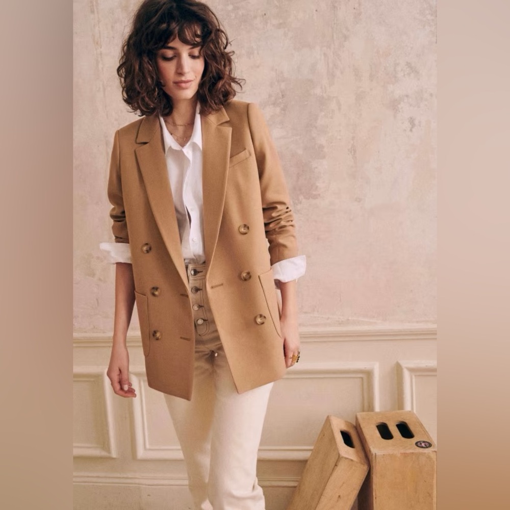 NWT Sézane Michele Camel Double-Breasted Blazer Jacket 38 (US 6) SOLD OUT